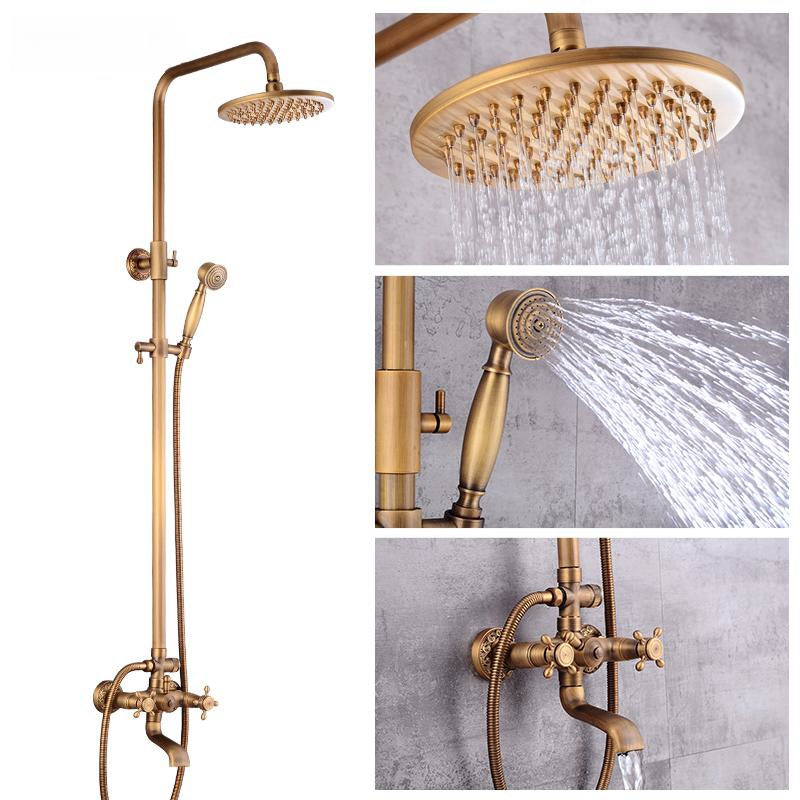 Vintage Kobbershower Sæt Med Messingarmatur Og Funktionelle Bruserhoveder