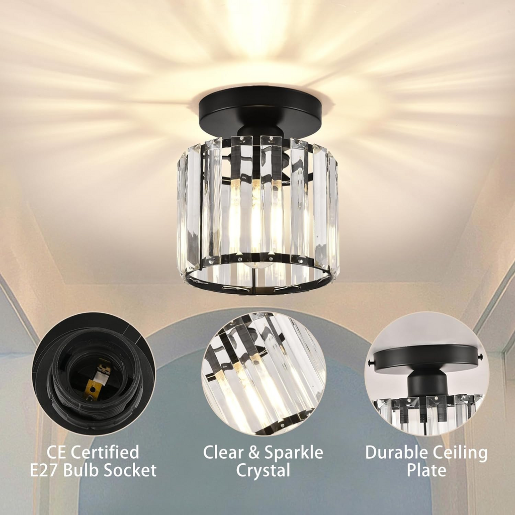 Krystalglas Loftlampe – Messingbeslag & Kompakt Design
