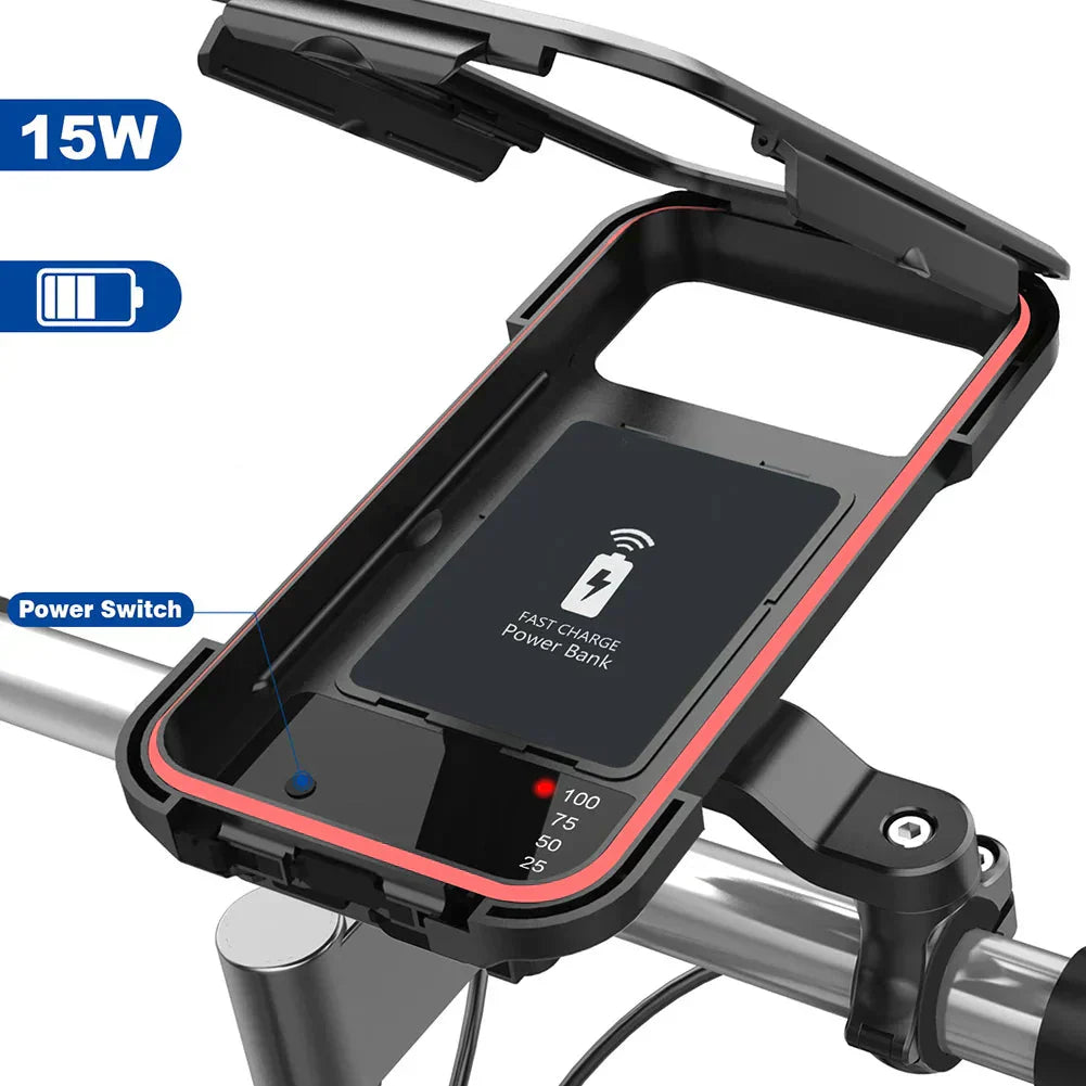 NovaTrail Vandtæt Telefonholder Til Styr Med 15 Watt Power Bank