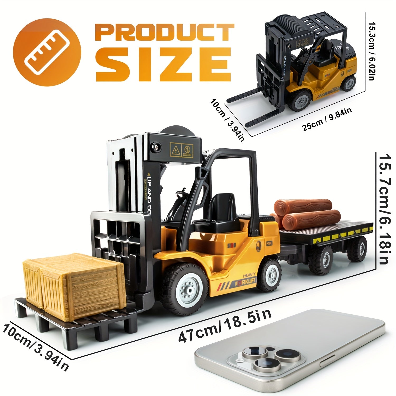 Heavy Duty Fjernstyret Gaffeltruck – 1:24 Skala med Lygter & Trailer
