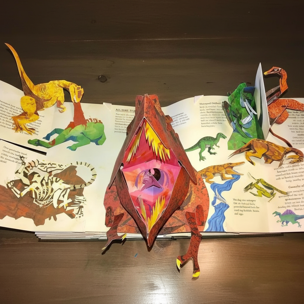 3D Pop-Up Dinosaurer Bog med Interaktive Sider til Børn Edu