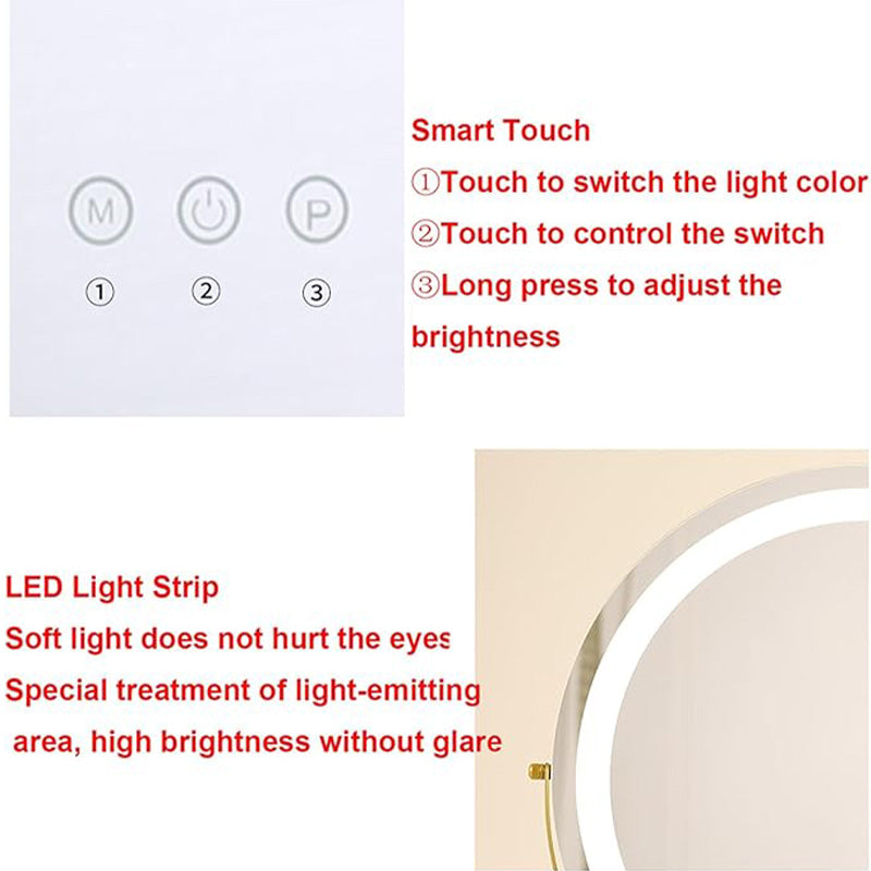 Sminkespejl med Dimmable LED Lys og 360 Grad Rotation, Touch Kontrol
