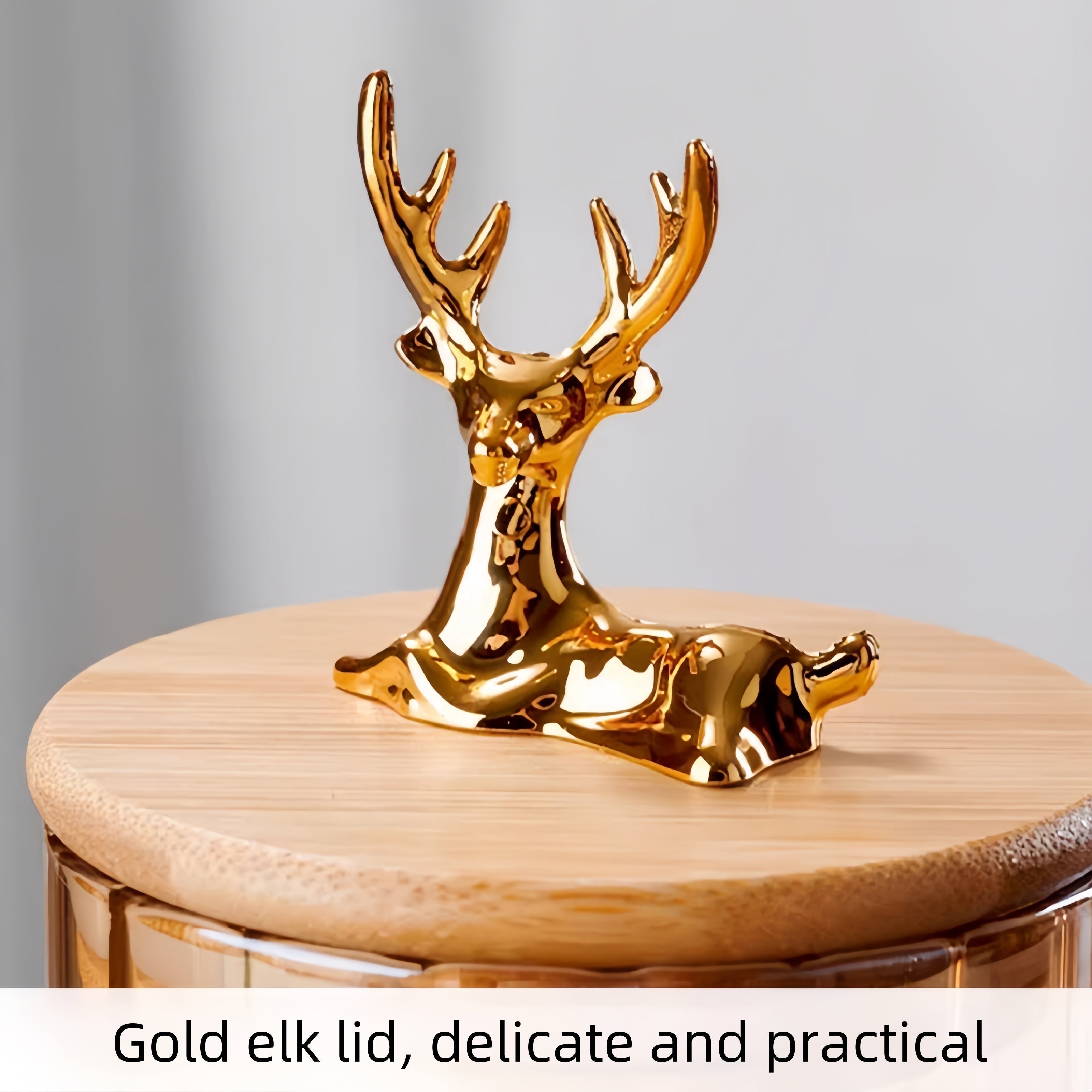 Elowen Stag Amber Finish Glasbeholdere Sæt Af Tre Med Guld Låg