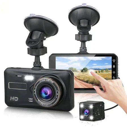 Trådløs Twin Dash Cam Med Front- eller Bagudsigtskamera, 1080p, 4-tommer LCD