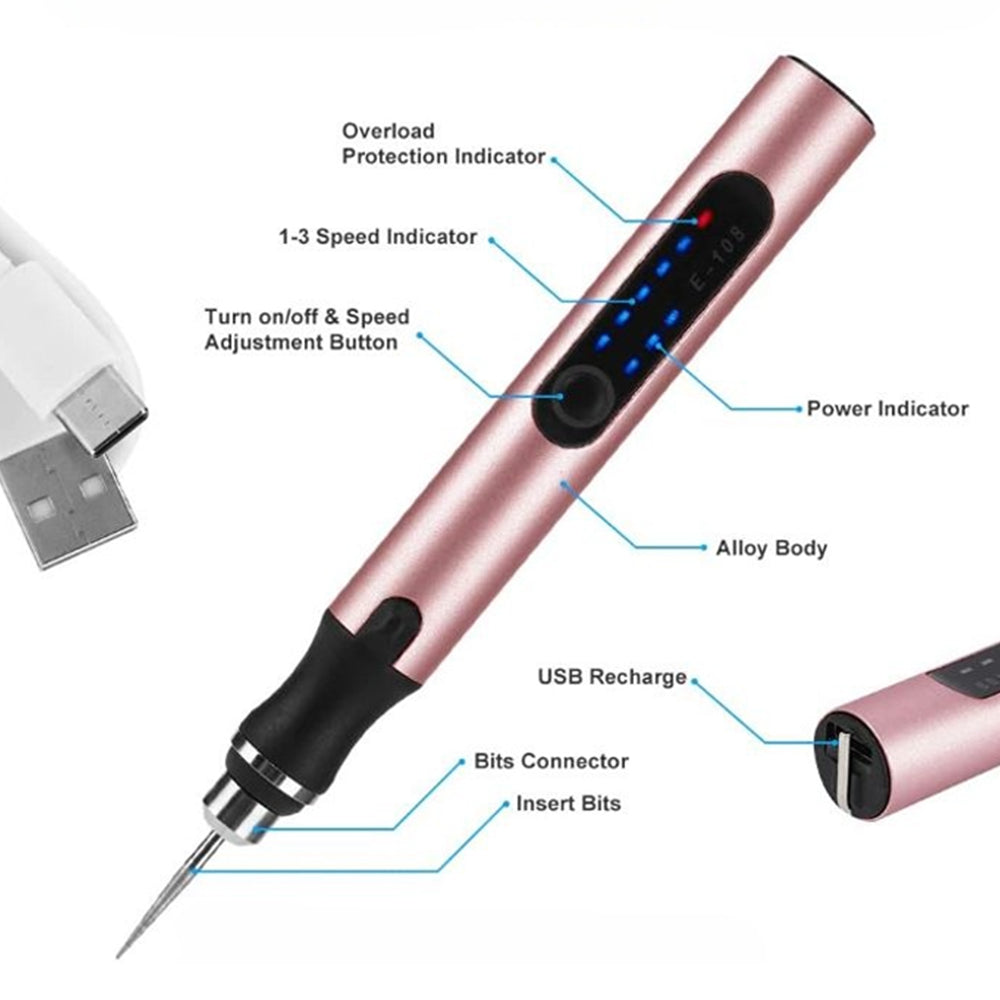 USB-Opladelig Gravørpen | Præcis og Stille | Metal, Justerbar Hastighed