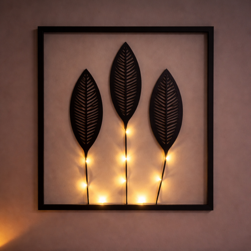 LED Vægdekoration Rammer med Botanisk Blad Design og Varmt Lys