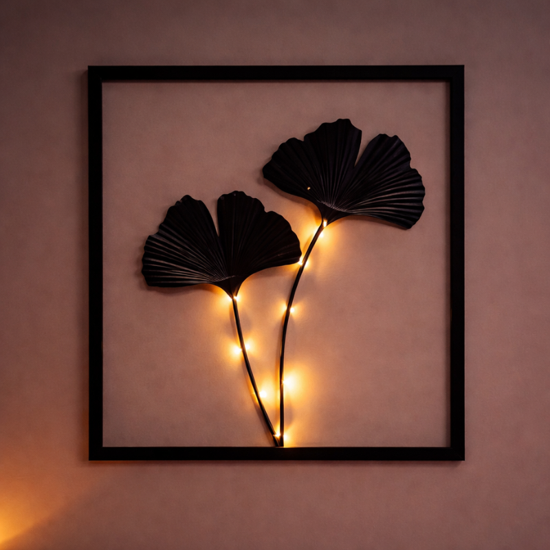 LED Vægdekoration Rammer med Botanisk Blad Design og Varmt Lys