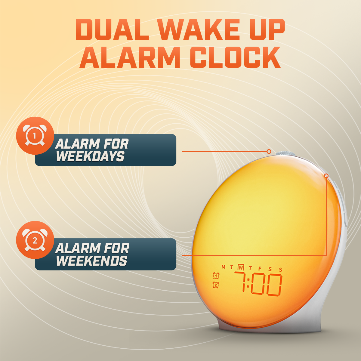 LumaRise LED Ur med Snooze og Naturligt Lys til Soveværelser