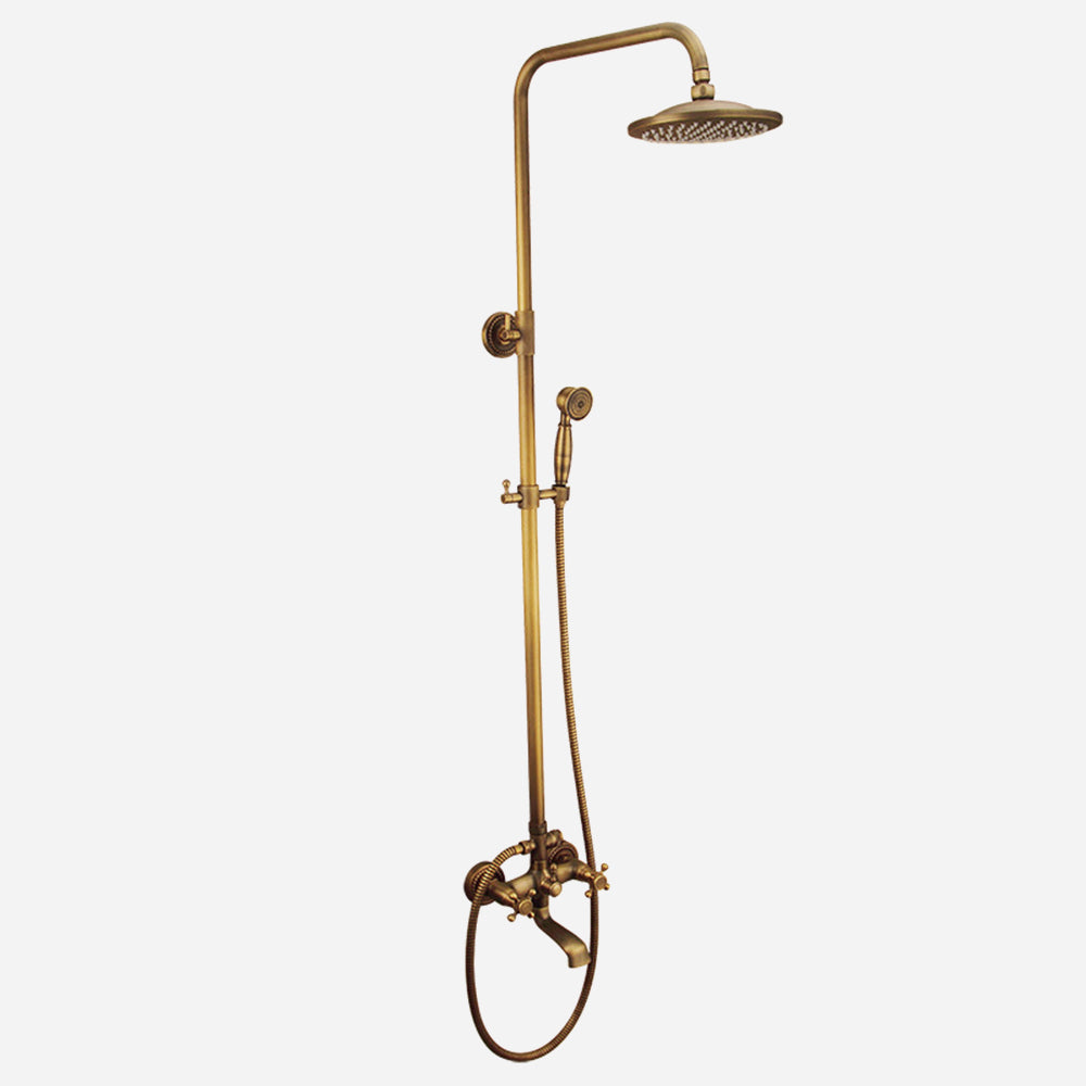 Vintage Kobbershower Sæt Med Messingarmatur Og Funktionelle Bruserhoveder