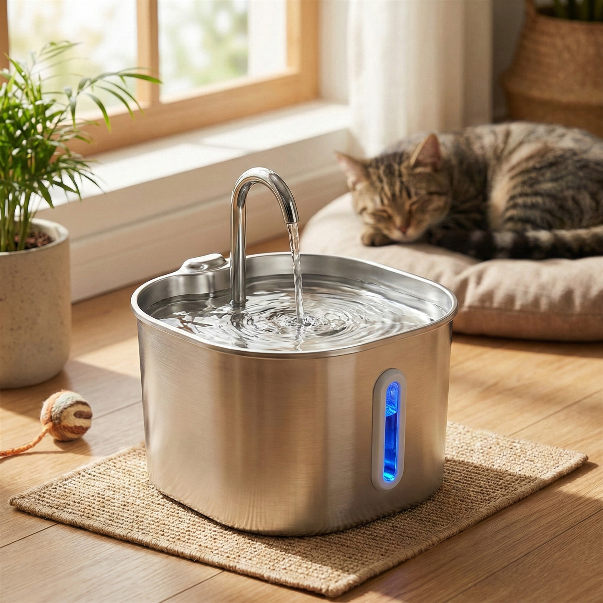 Stainless Steel Kat Vandfontæne Med Filter Og Stille Pumpe Til Vandcirkulation