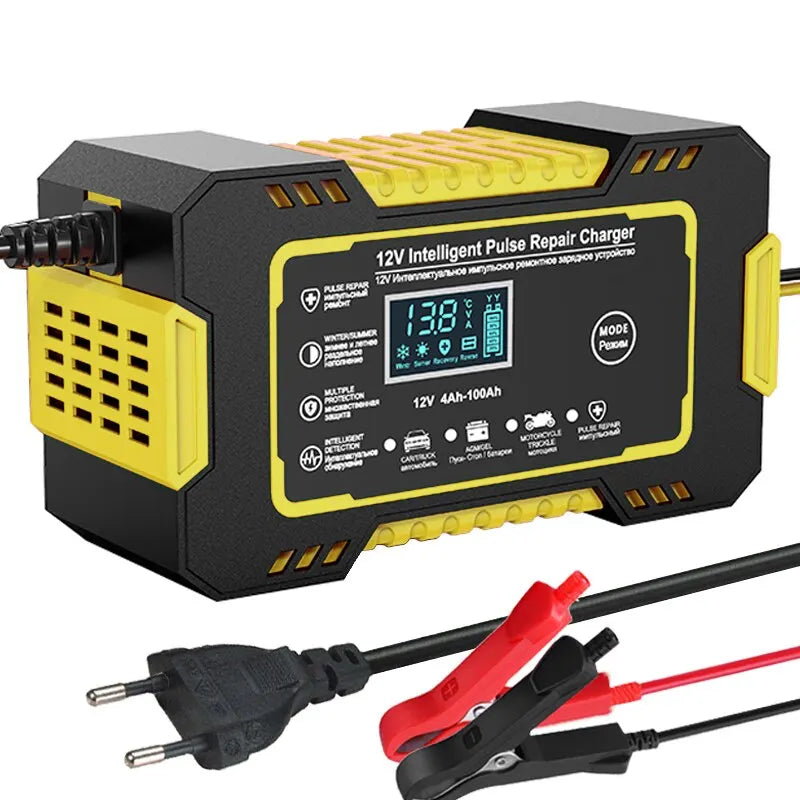 12V 6A Smart Bilbatterilader | Pulsreparation, LCD Skærm & Hurtigopladning til AGM, Gel & Blysyrebatterier