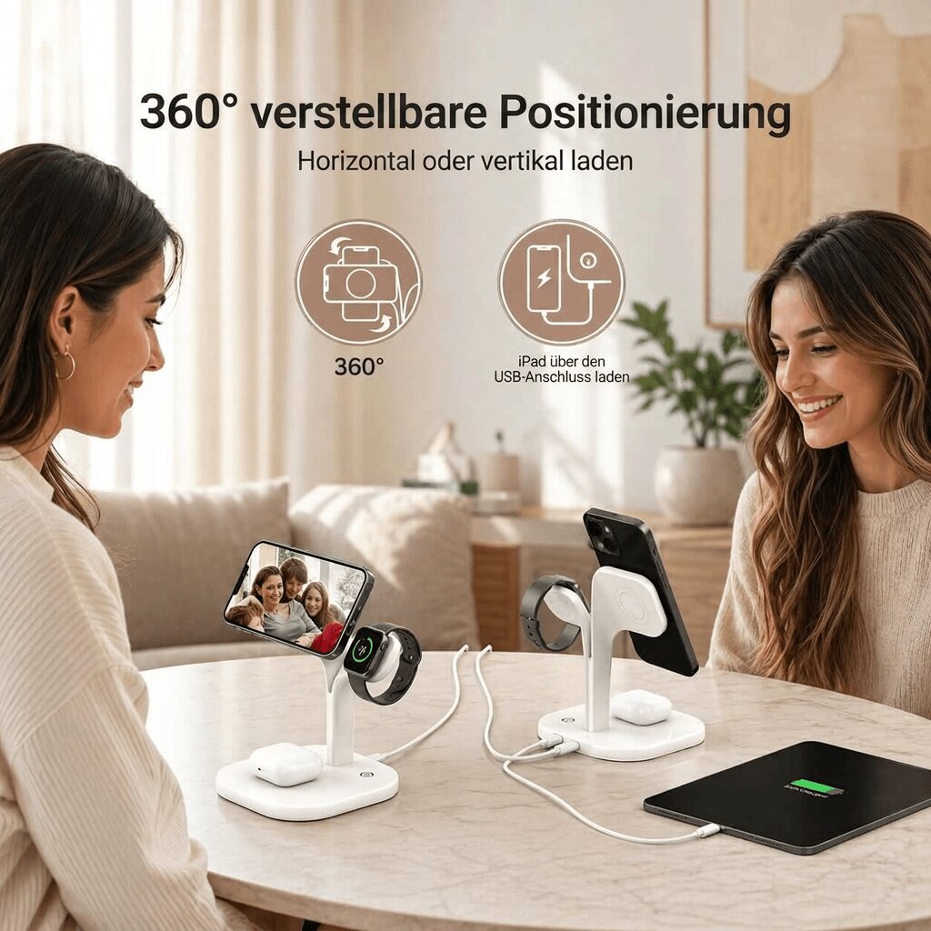 3 i 1 MagSafe Opladerstation | Magnetisk Trådløs Oplader til iPhone, Apple Watch & AirPods | Magnetia