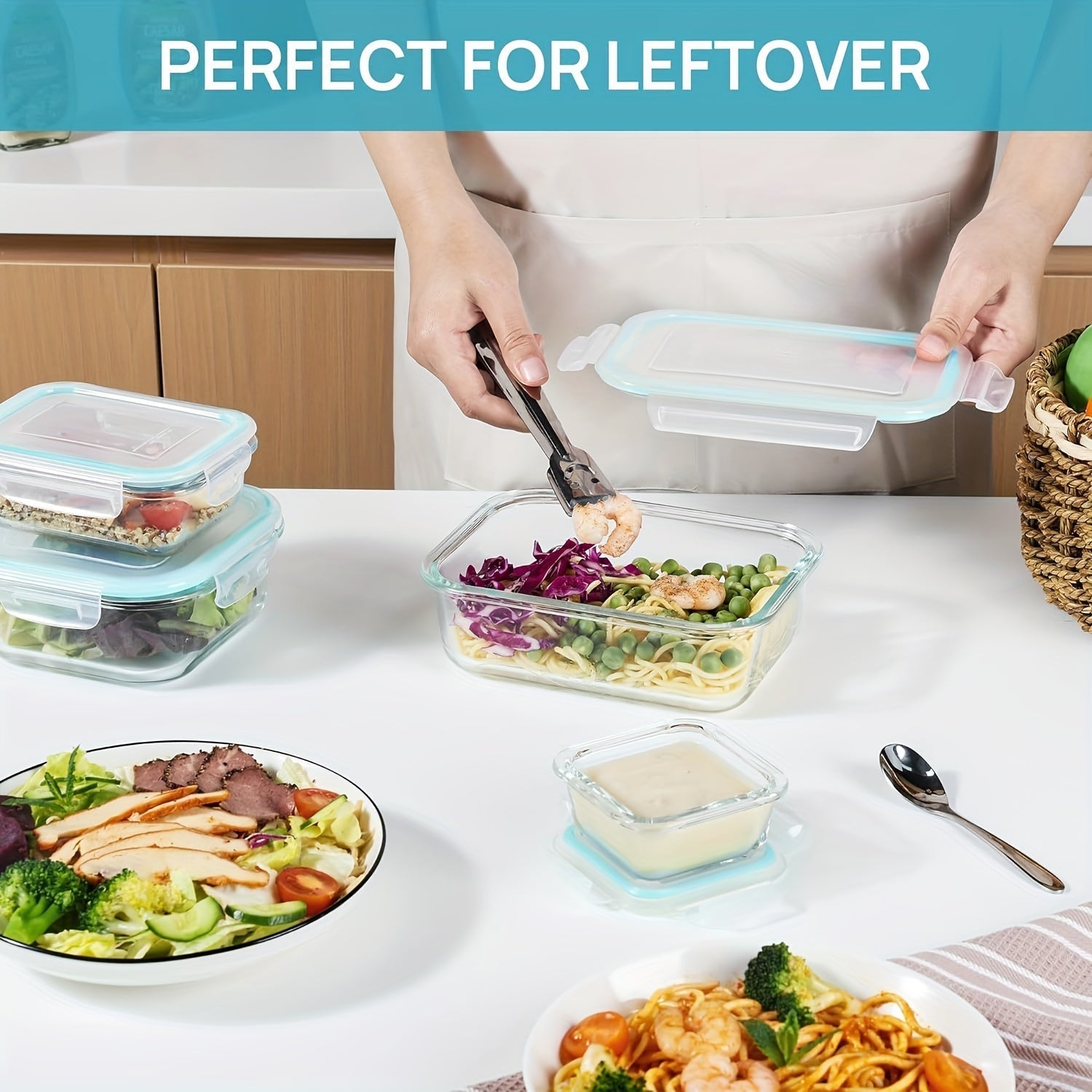 8-Pack Glas Madbeholdere – Lufttætte Måltidsforberedelses Bento-bokse med lækagesikre, låsbare låg, mikrobølgeovn-, ovn-, fryse- og opvaskemaskinesikre, BPA-fri