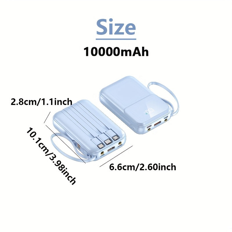 Ultimate Portable Power Bank 10000mAh - Hurtigopladning med indbyggede kabler