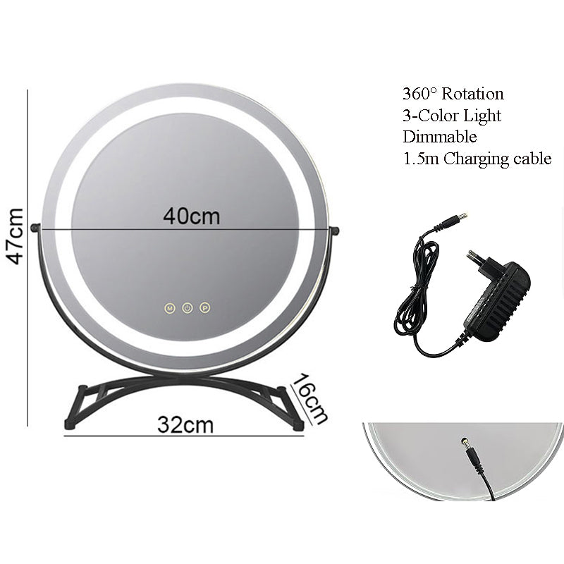 Spejl med Dimmbar LED Lys og 360 Grad Rotation, Touch Kontrol