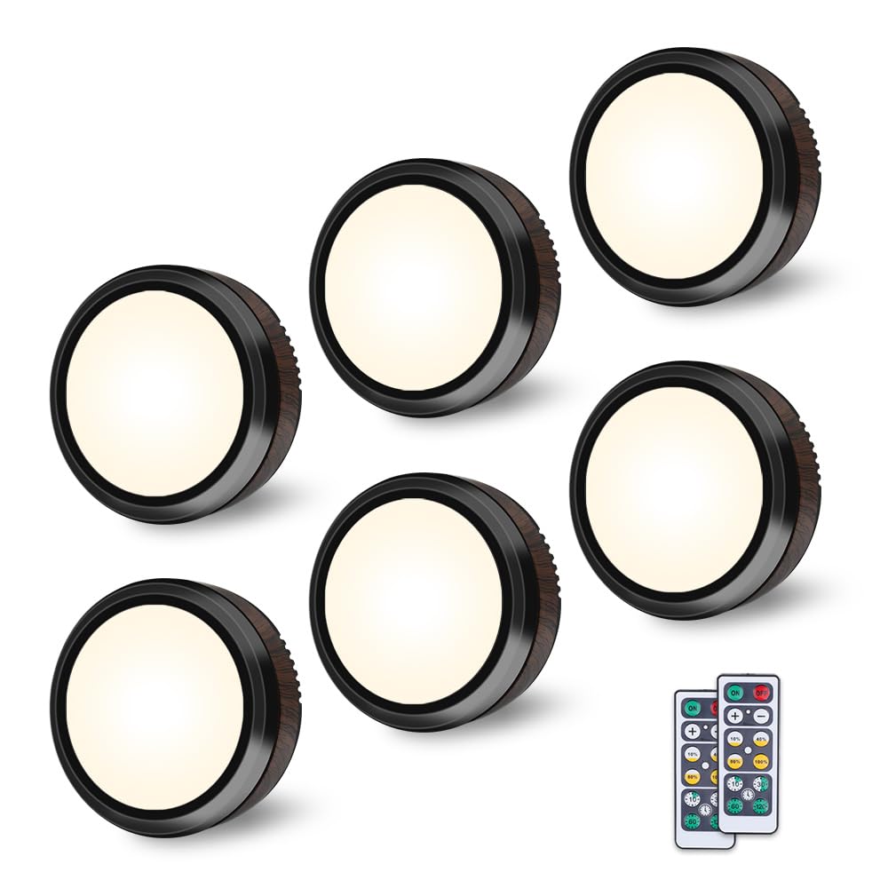 Leastyle Fjernbetjening LED Puck Lys, Dæmpbar Batteridrevet Under Skab Lys - 6 Pakke Naturlig Hvid