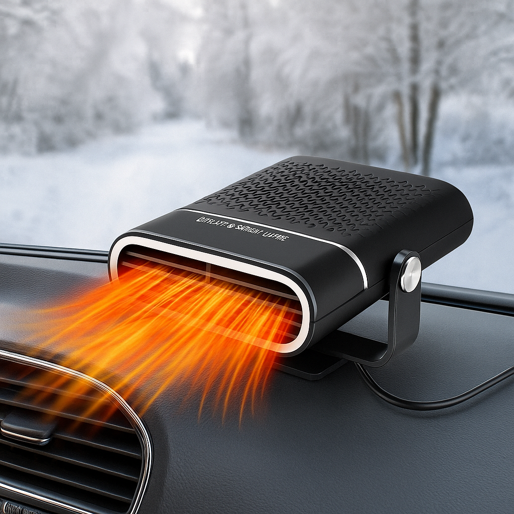 Auto-varmeblæser & Vinduesafrimser | 12V USB Bærbar | Sort
