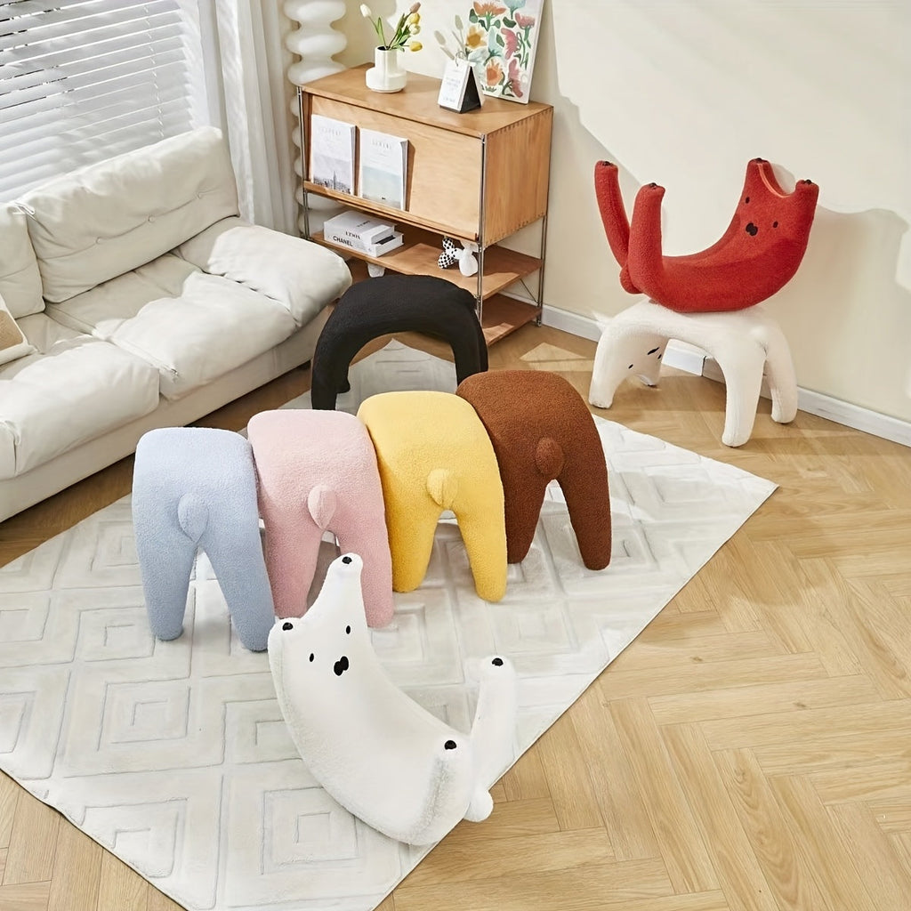 Katteformet Plush Pouf – Behagelig og Funktionel Design
