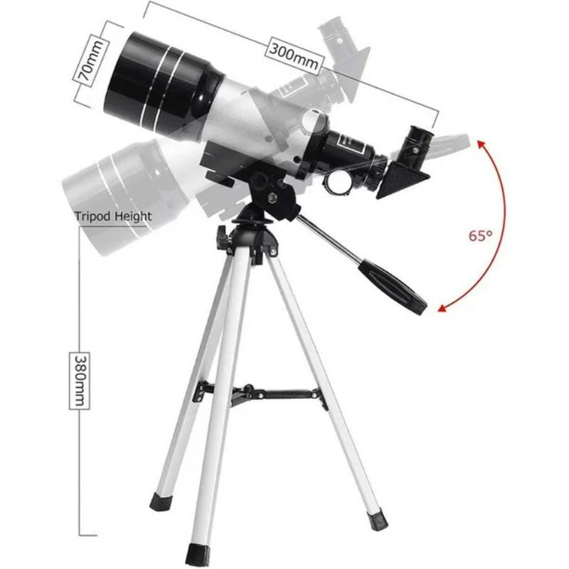 Professionelt Astronomisk Teleskop | 70mm Apertur, 300mm Brændvidde & Nem Opsætning til Stjernekikking og Naturudforskning