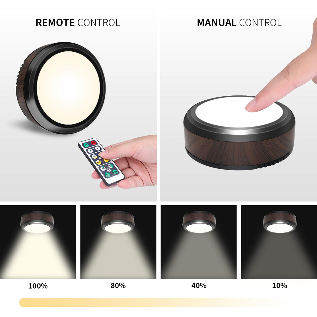 Leastyle Fjernbetjening LED Puck Lys, Dæmpbar Batteridrevet Under Skab Lys - 6 Pakke Naturlig Hvid