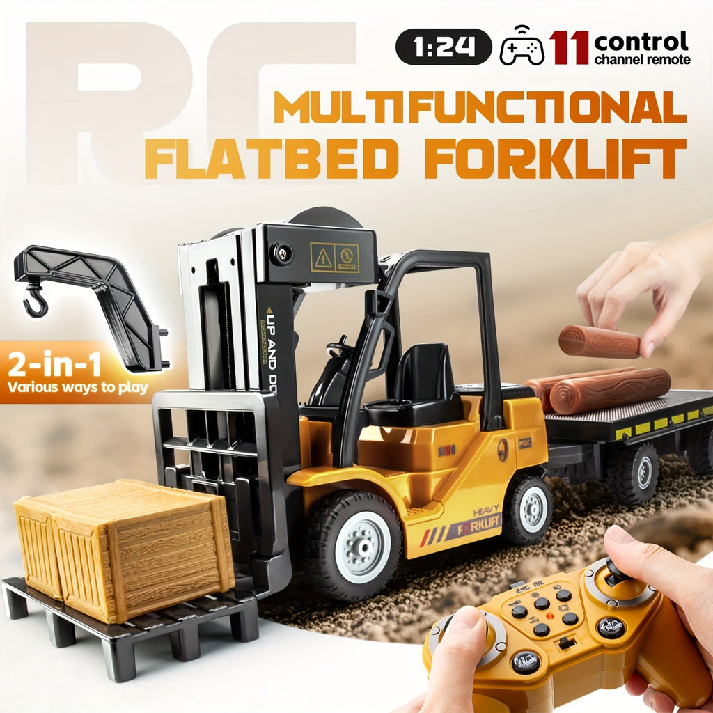 Heavy Duty Fjernstyret Gaffeltruck – 1:24 Skala med Lygter & Trailer