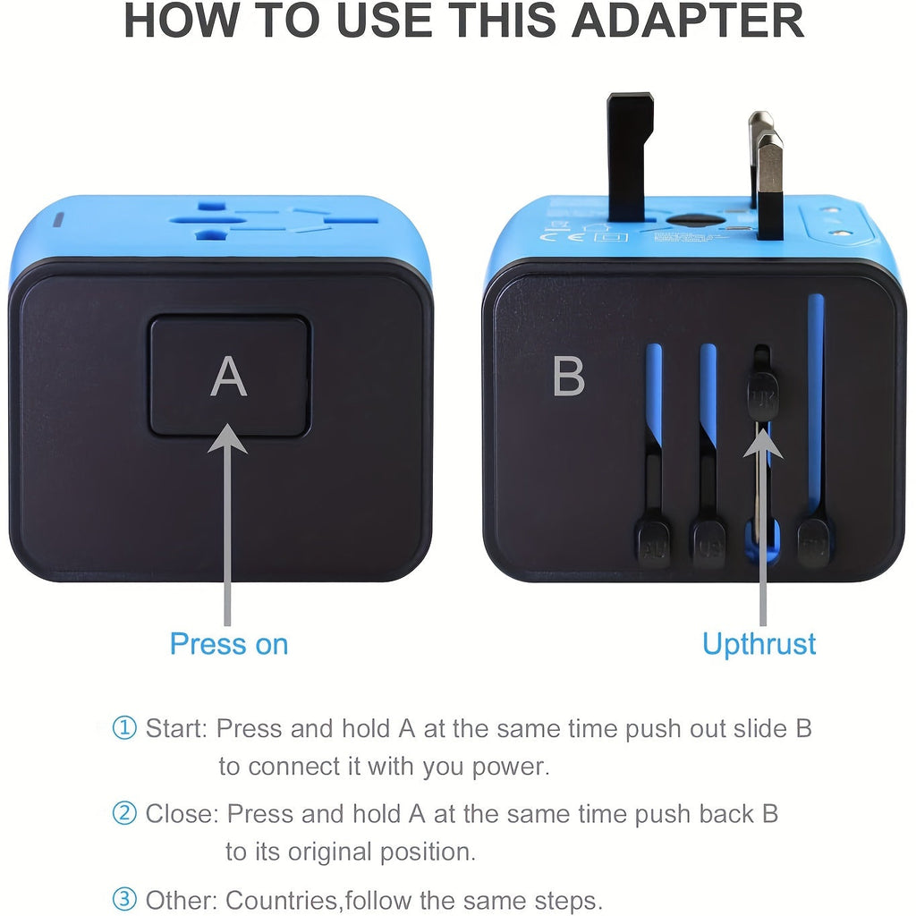 Rejseadapter med 4 USB-porte og Type-C – Global oplader med hurtig opladning og sikkerhedsfunktioner
