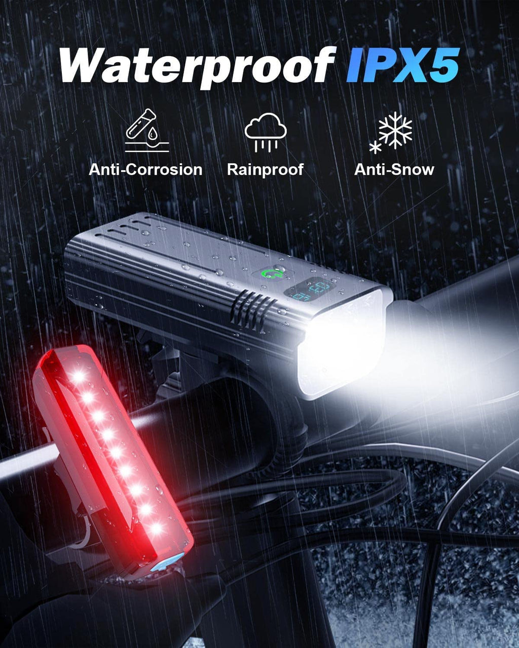 Victoper 8000 Lumen Cykellygtesæt, 8 LED USB Genopladelige For- & Baglygter, Matt Sort