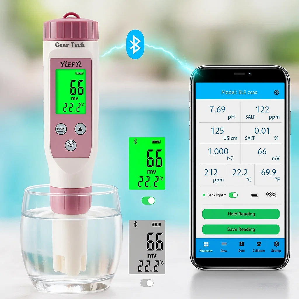 AquaSense 7 Parameter Digital Pool Tester Til pH Og Klor