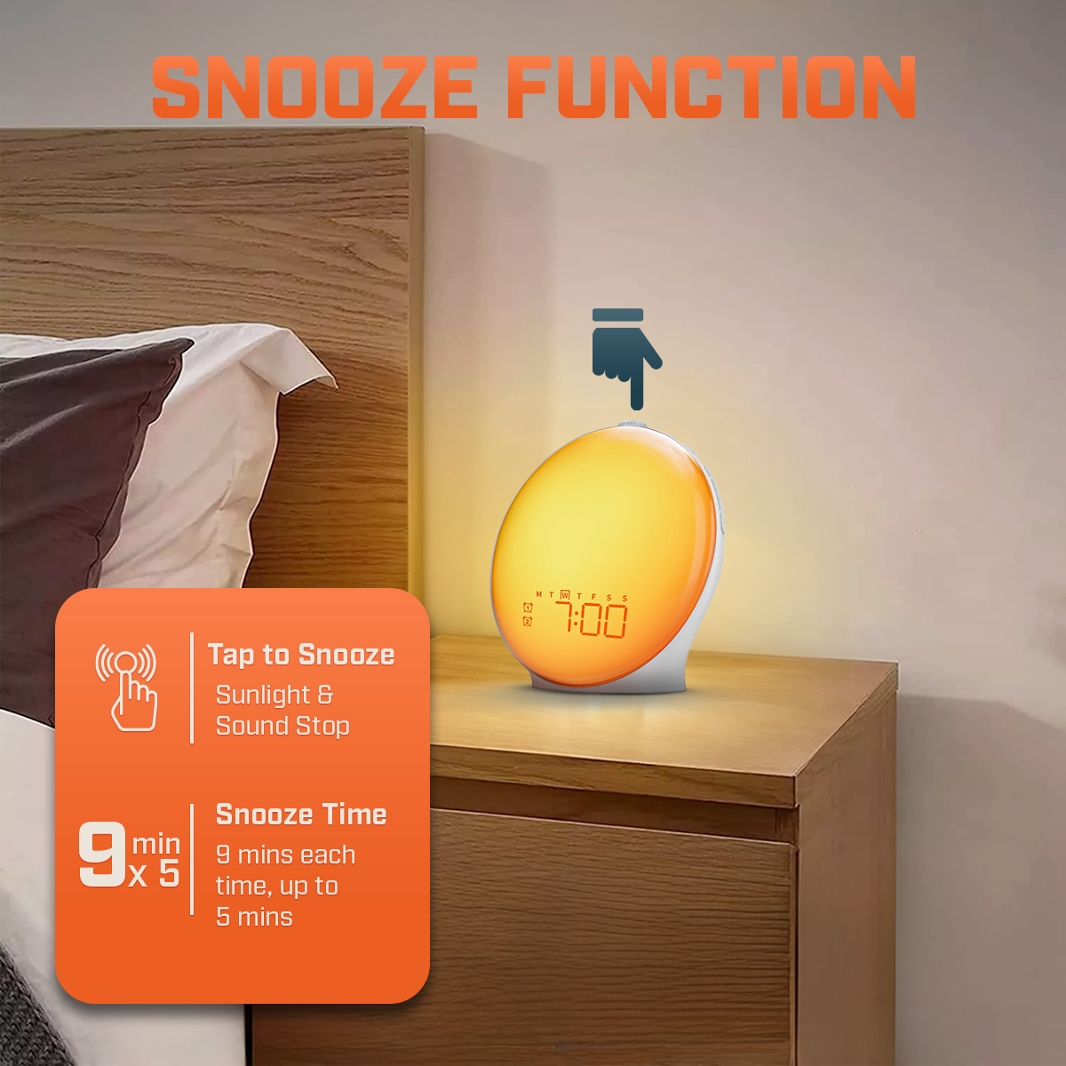 LumaRise LED Ur med Snooze og Naturligt Lys til Soveværelser