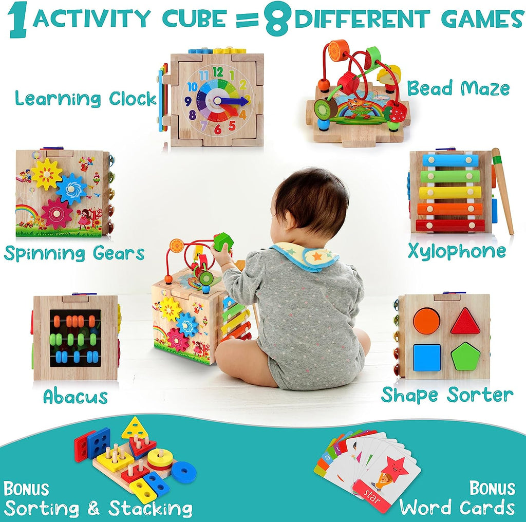 EduCube 8-i-1 Montessori Læringslegetøj | 8 Aktiviteter | 18+mnd