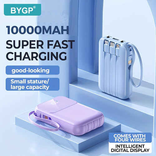 Ultimate Portable Power Bank 10000mAh - Hurtigopladning med indbyggede kabler