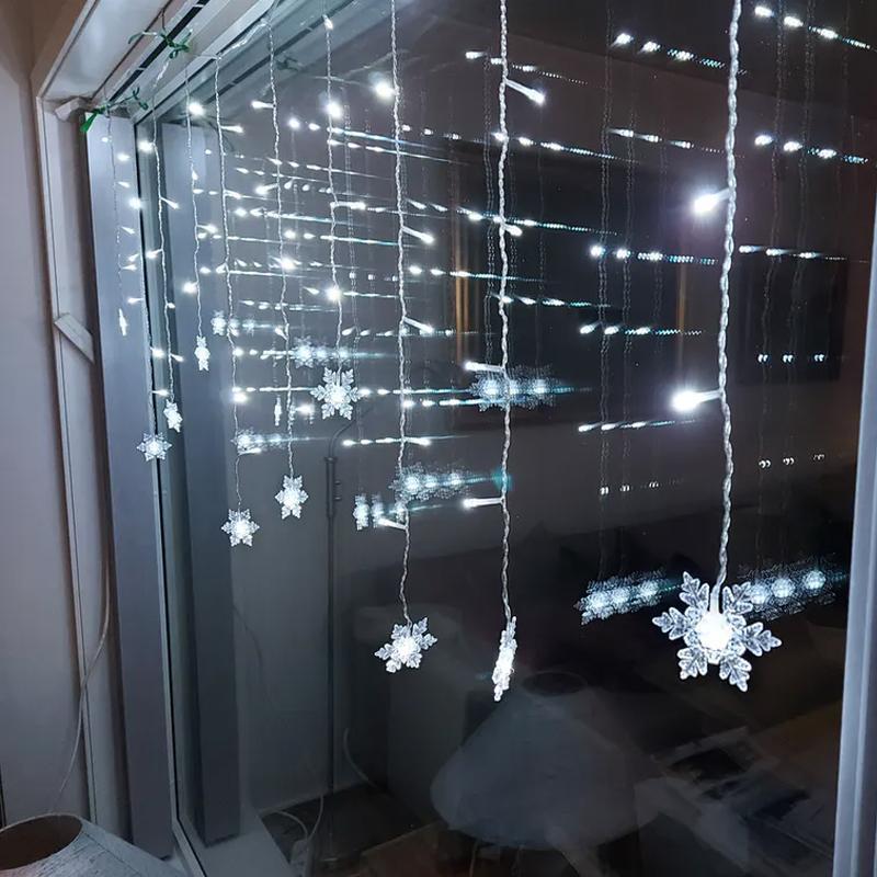 LED-Gardin Lyskæde med Snefnug | Indendørs & Udendørs