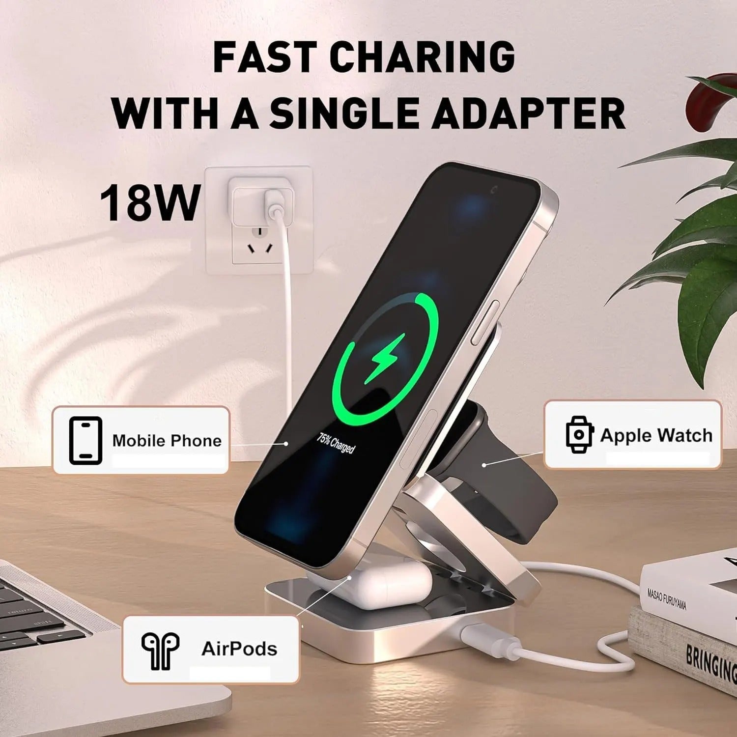Kompakt Magnetisk Foldbar Trådløs Oplader til iPhone og AirPods