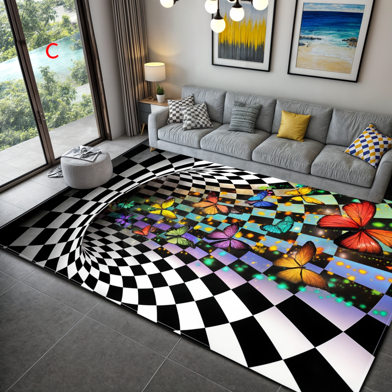 3D Optisk Illusions Dørmåtte med Geometrisk Skakbrætmønster til Entré