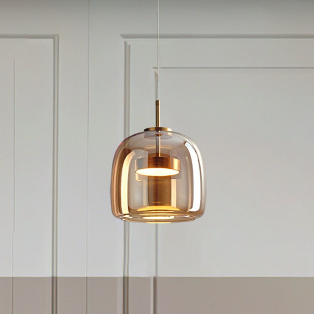 Solara Pendel Lys Amber Glas Med LED Og Guld Metal