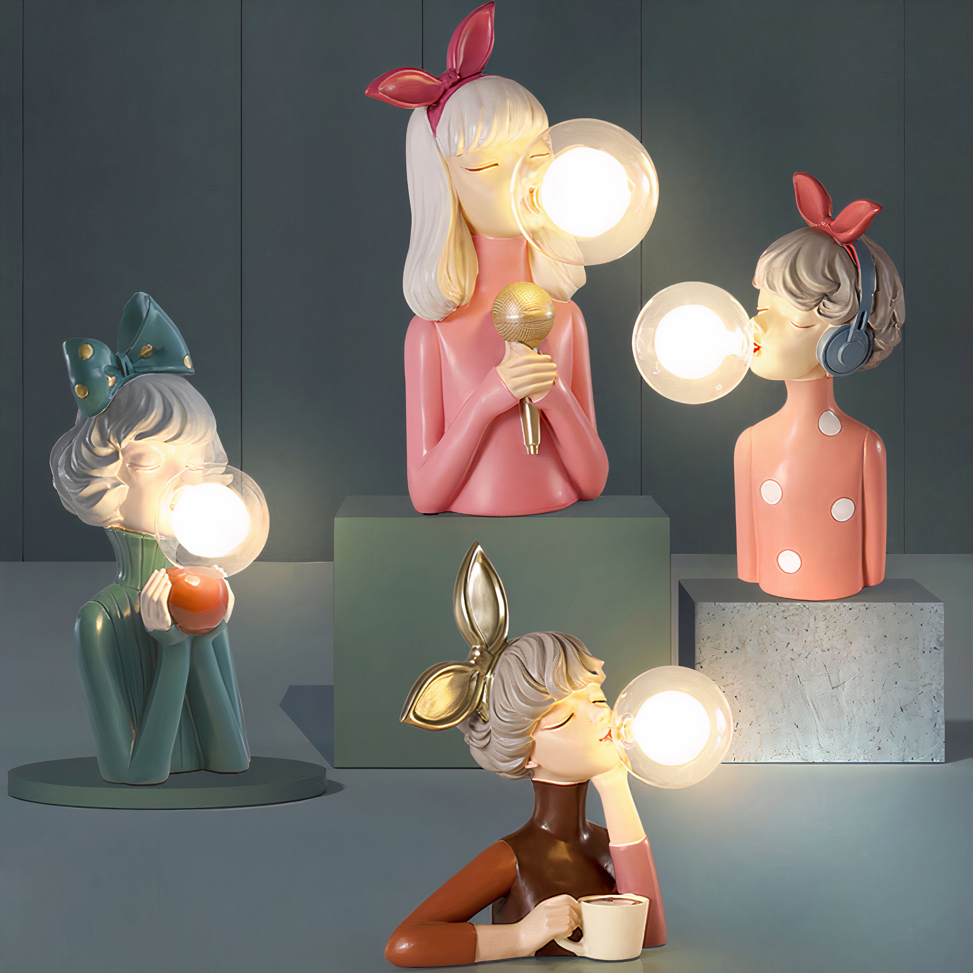 Kunstnerisk Bordlampe med Figurer – Unik, Legesyg og Atmosfærisk