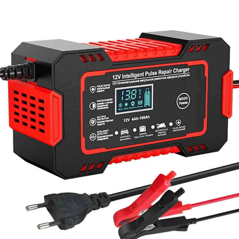 12V 6A Smart Bilbatterilader | Pulsreparation, LCD Skærm & Hurtigopladning til AGM, Gel & Blysyrebatterier