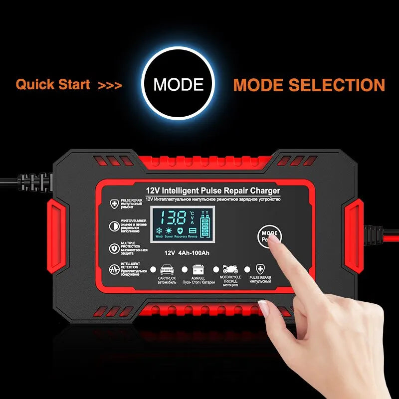 12V 6A Smart Bilbatterilader | Pulsreparation, LCD Skærm & Hurtigopladning til AGM, Gel & Blysyrebatterier