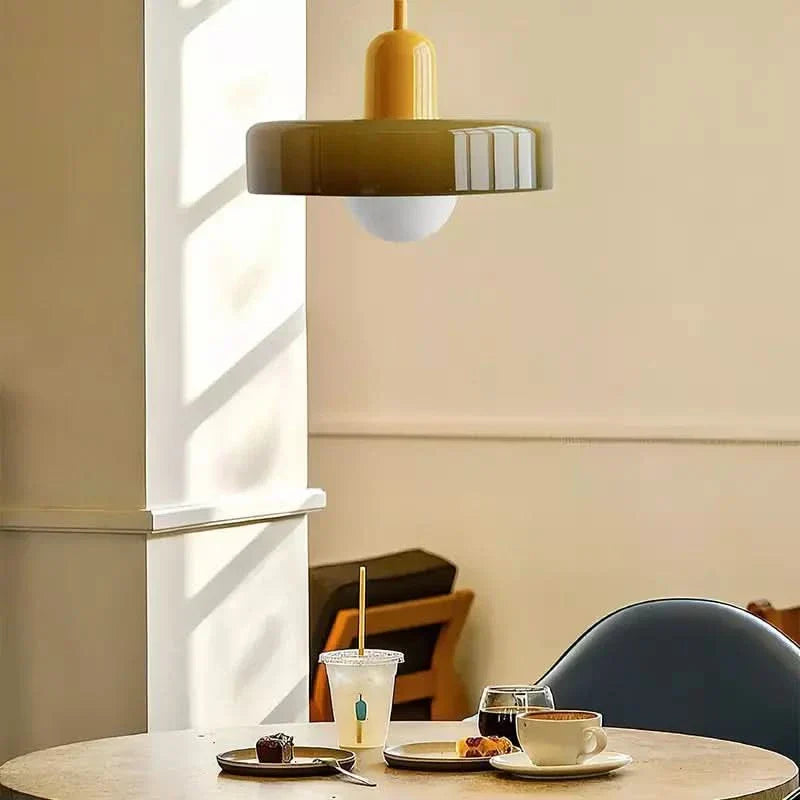 Bauhaus Pendellampe i Farget Glas med Justerbart Ophæng