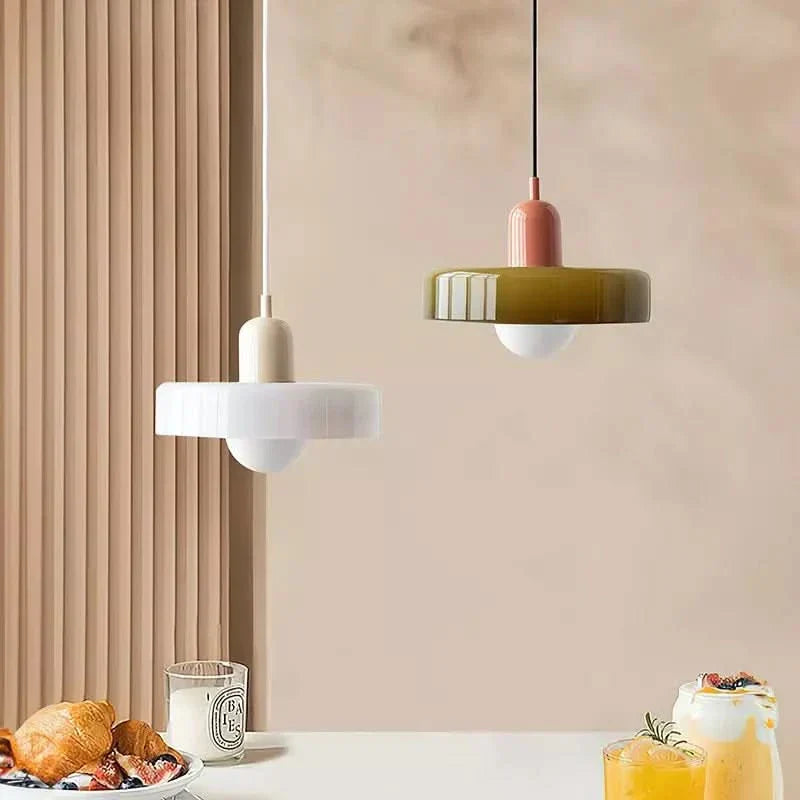 Bauhaus Pendellampe i Farget Glas med Justerbart Ophæng