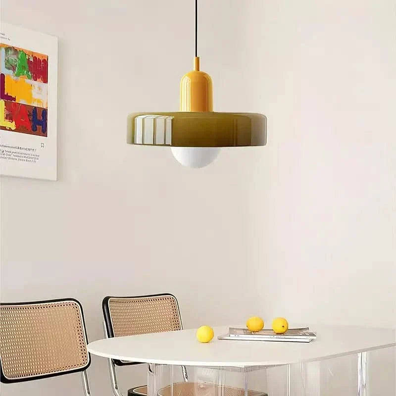 Bauhaus Pendellampe i Farget Glas med Justerbart Ophæng