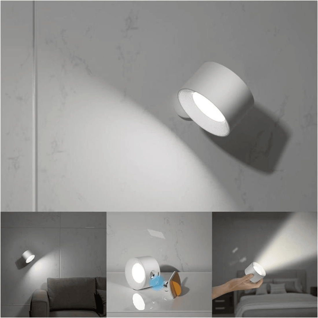 Trådløs Væglampe – 360° Justerbar og Genopladelig LED-belysning (USB)