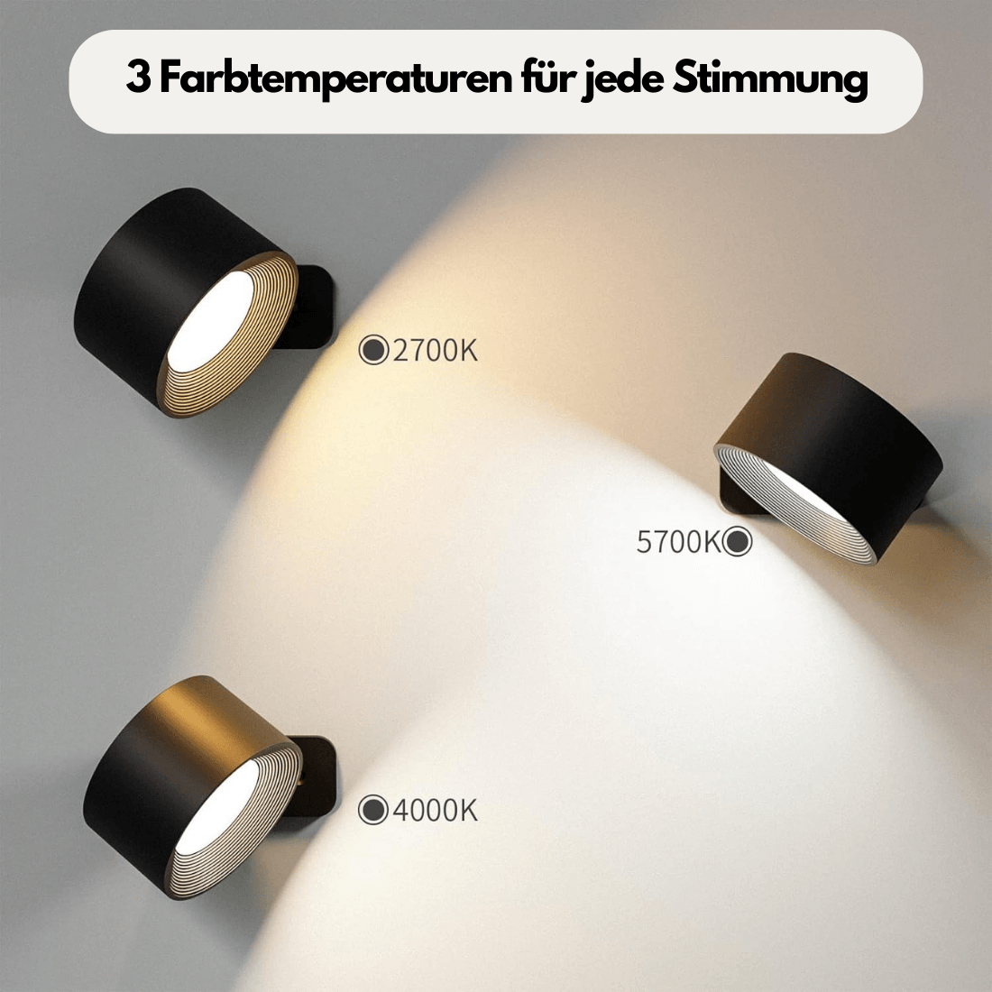 Trådløs Væglampe – 360° Justerbar og Genopladelig LED-belysning (USB)