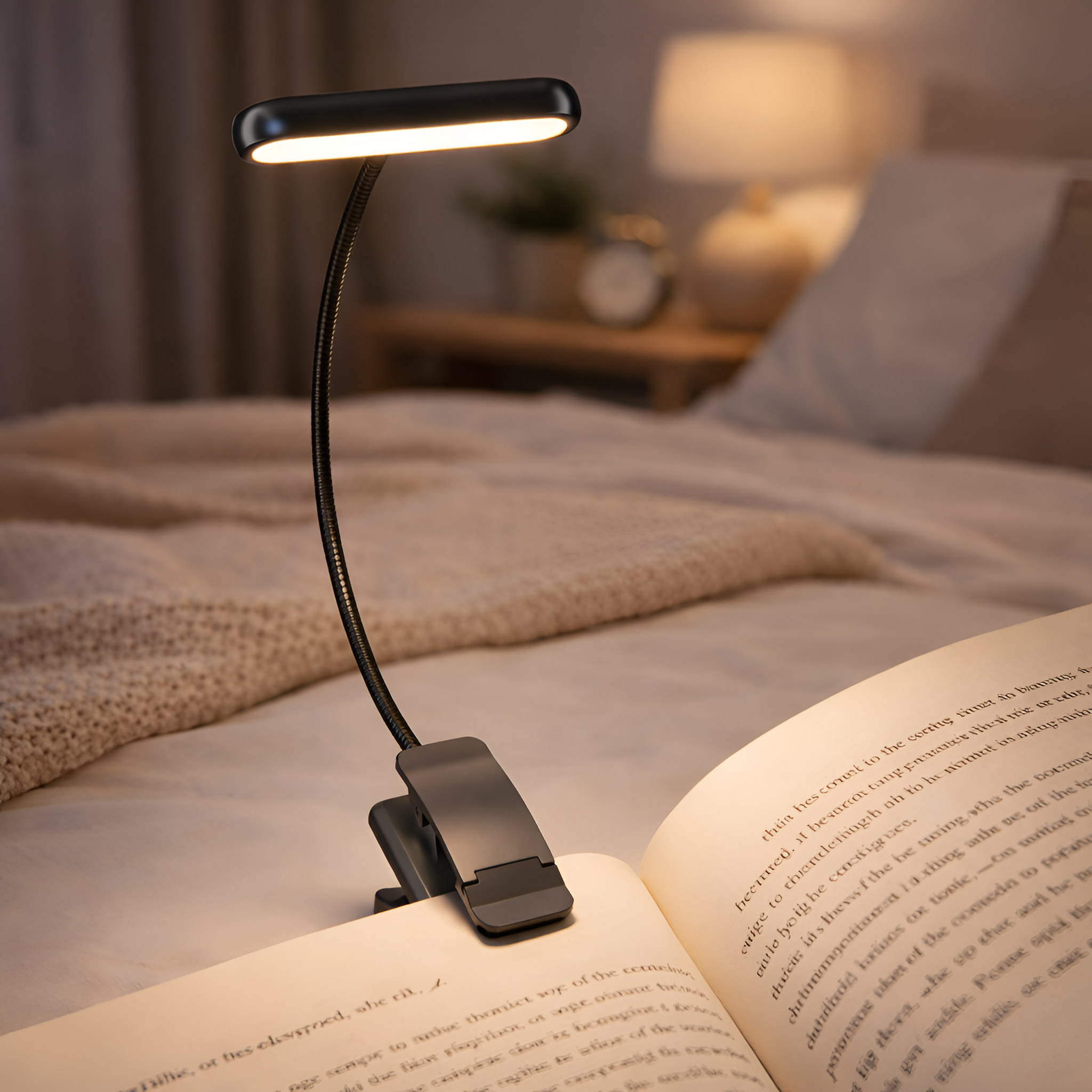 Virelia - USB Genopladelig Klemme Læselampe med 3 Lysindstillinger