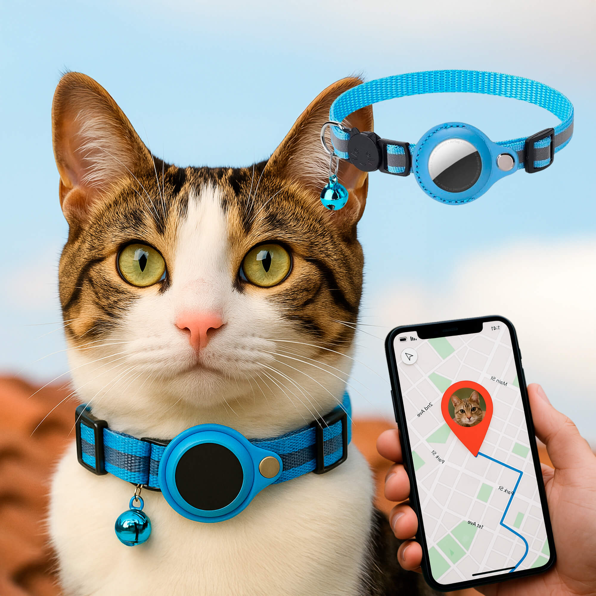 Kat GPS Sporingshalsbånd | Hurtigutløserlås, Reflekterende Design & Holdbar for Udendørs Sikkerhedseventyr