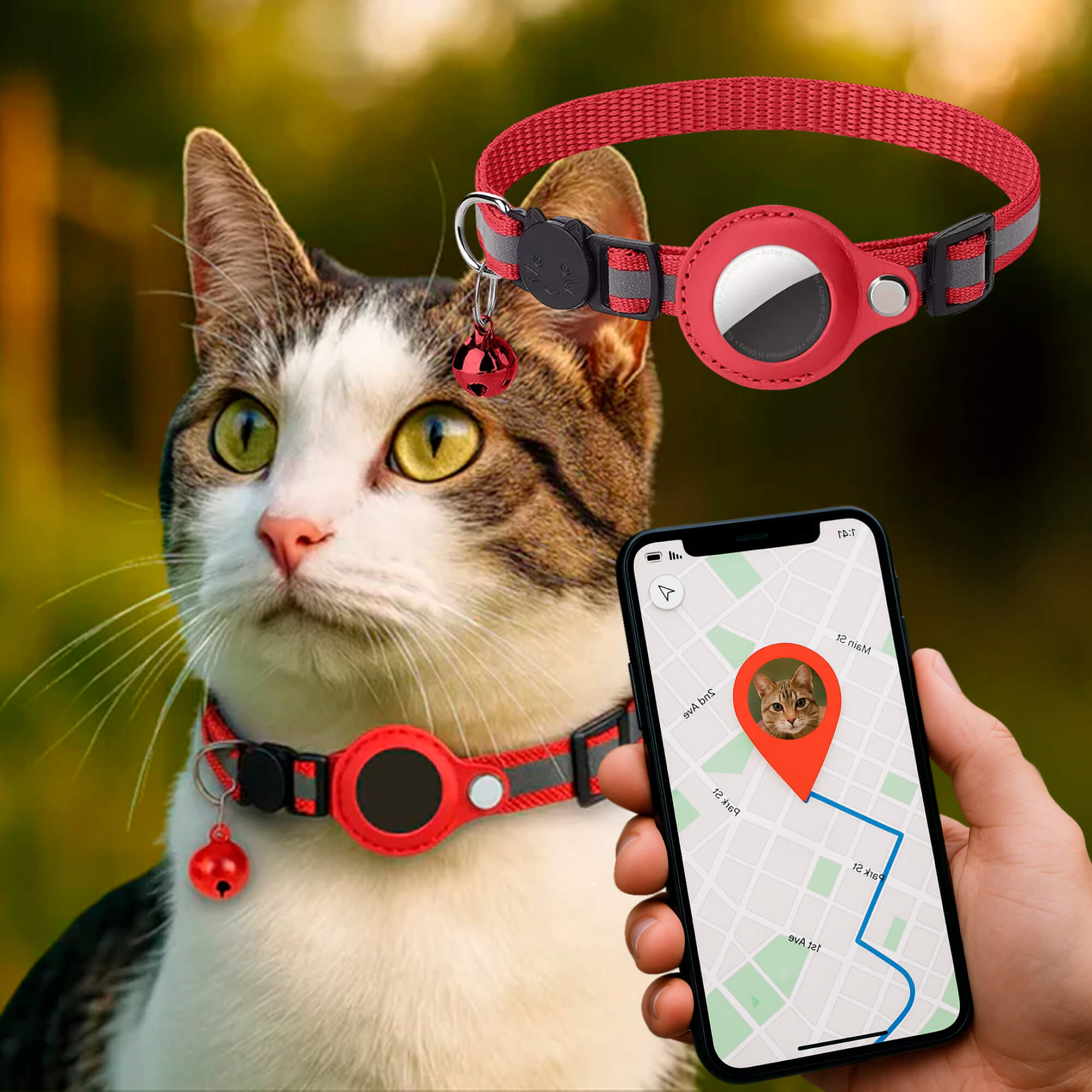 Kat GPS Sporingshalsbånd | Hurtigutløserlås, Reflekterende Design & Holdbar for Udendørs Sikkerhedseventyr