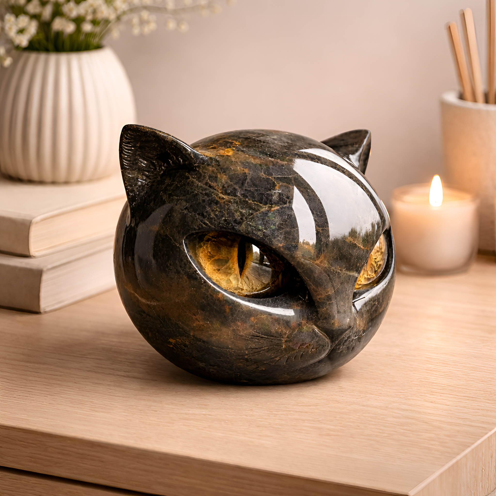 Edris - Sort Kat Figur i Resin Dekorativ Skulptur