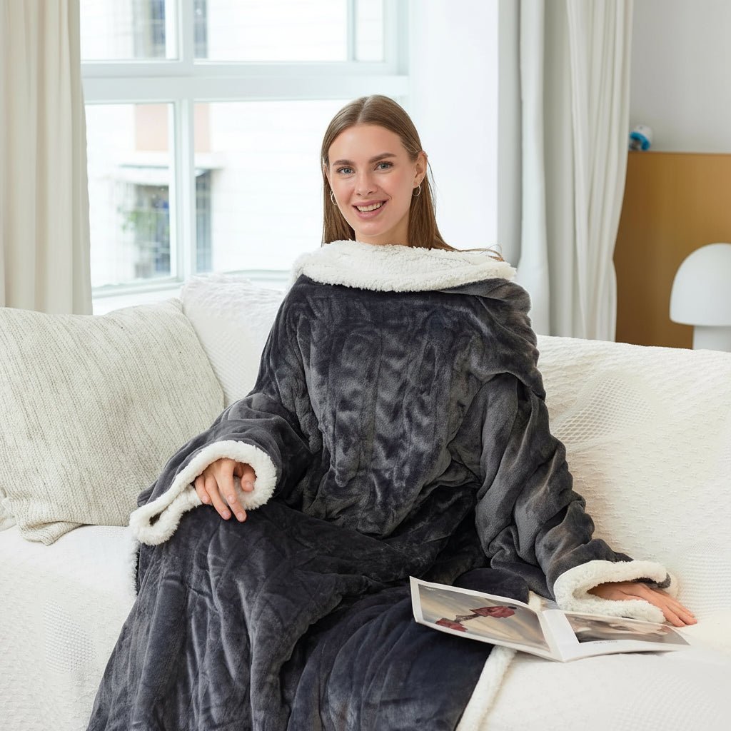 Opvarmet Fleece Tæppe Bærbart Til Ældre Med Sherpa
