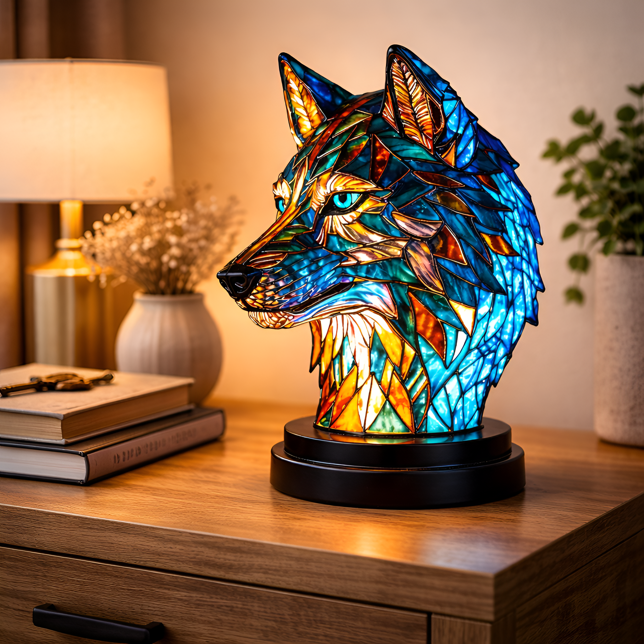 Samuel - Bordlampe i harpiks med dyremotiv