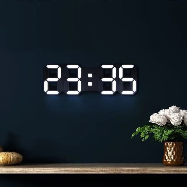 Digital 3D LED Vægur – Moderne Design med Dæmpningsfunktion og Optimal Synlighed